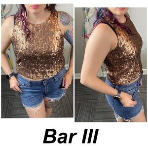 Womens Sequined Sleeveless Crop Top bronze